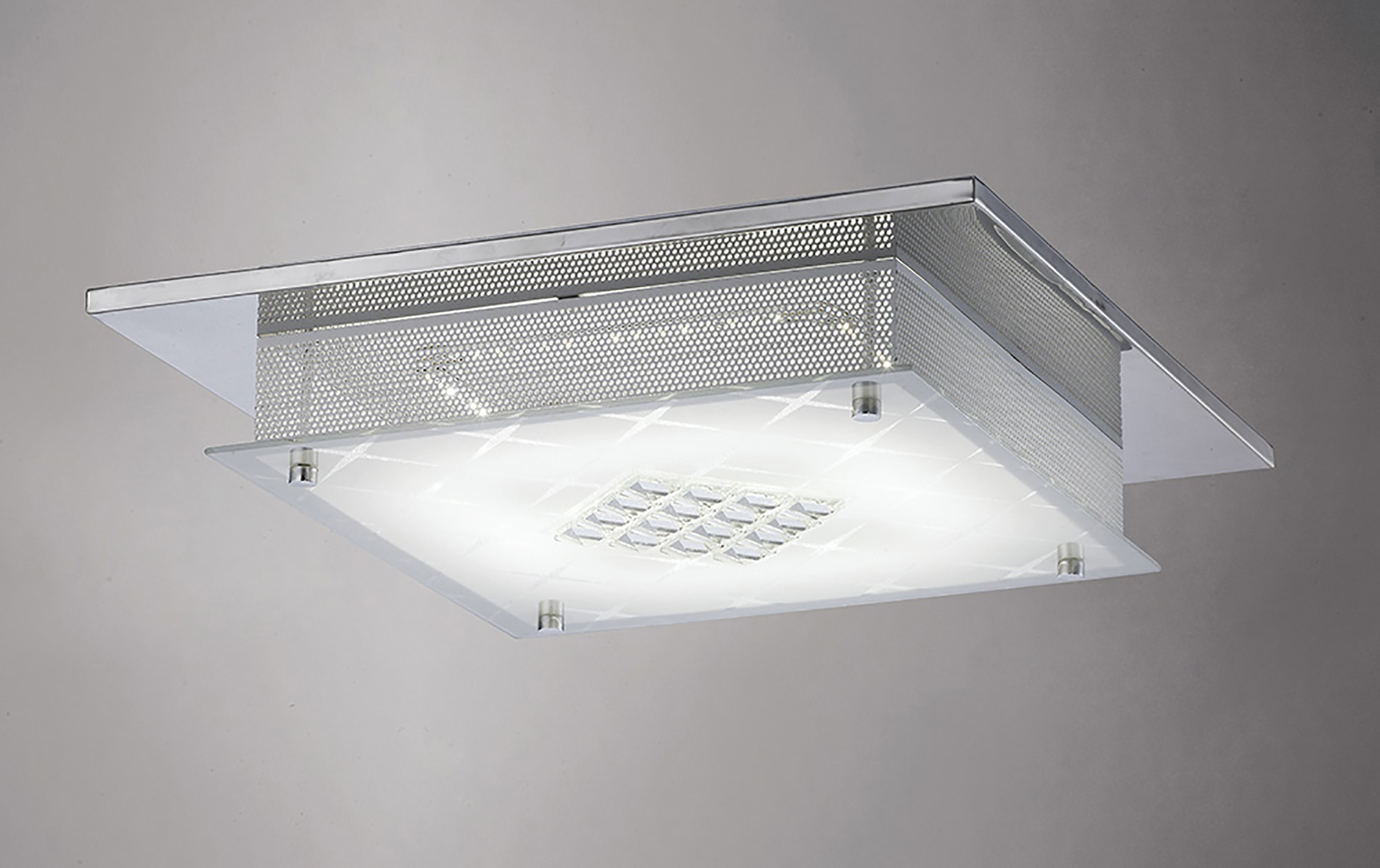 IL80051  Ines Glass 15W LED Square  Flush Ceiling Light